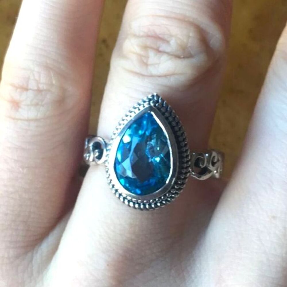 Natural Marambaia Blue Topaz Sterling Silver Solitaire Ring Size 8